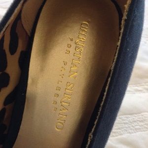 Christian Siriano Blue, gold studded pumps
